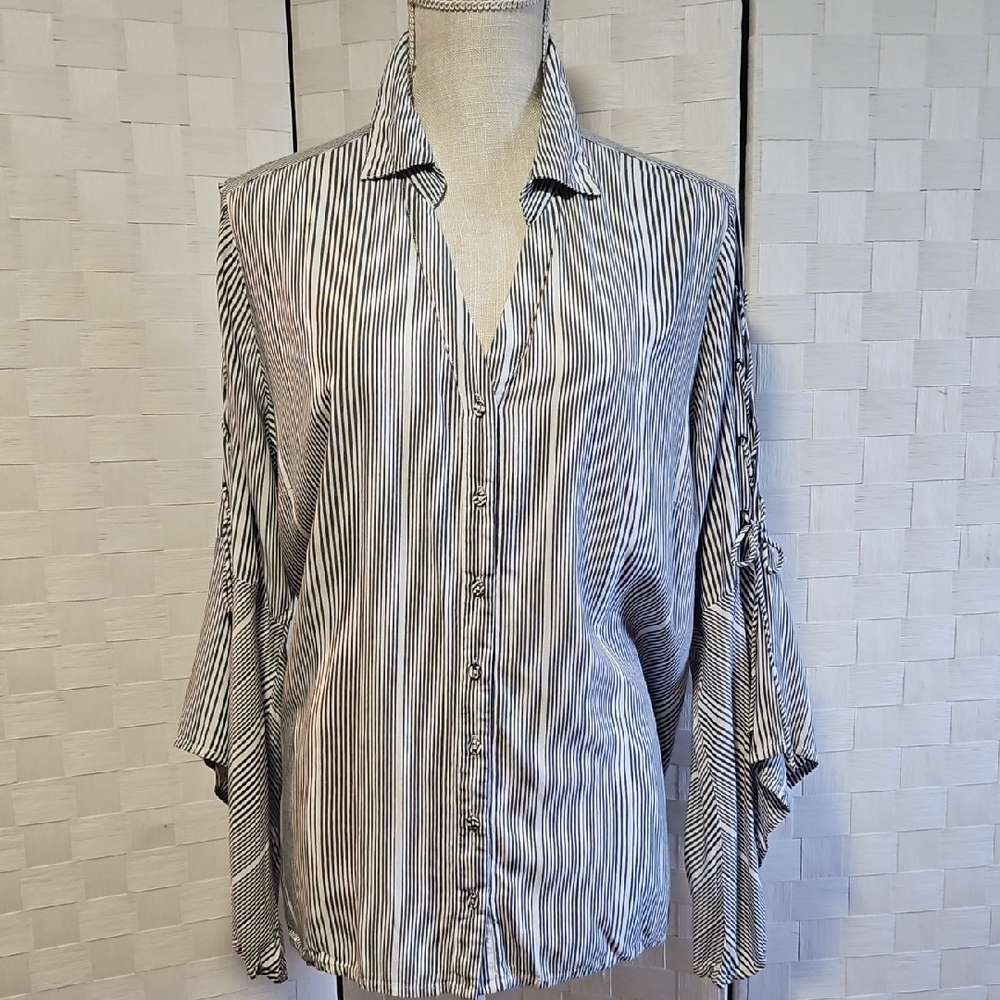 Jessica Simpson Striped Blouse with Bow Tie Sleeve Detail